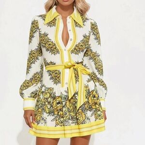 Yellow Floral Button-Up Mini Dress